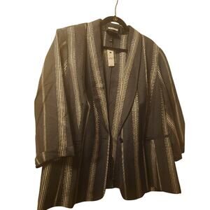 Lane Bryant Blazer Women's 26 Blue Pinstripe Shawl Collar Roll Sleeve NWT Career